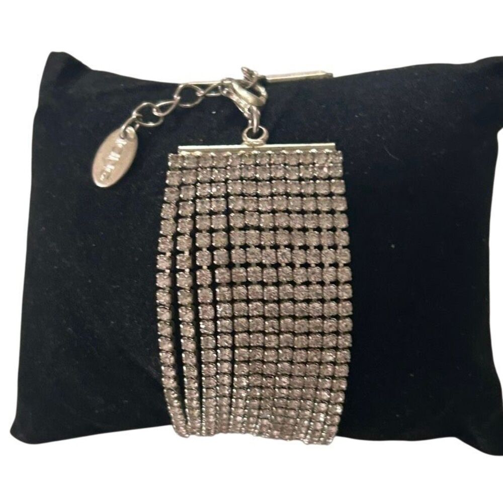 Vintage Icing 12-Row Rhinestone Bracelet Women's Silver-tone Adjustable Signed
